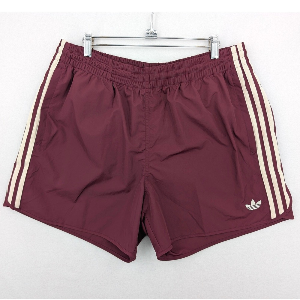 Adidas Originals 3 Stripe Running Shorts Burgundy Maroon Trefoil XL Retro Gym